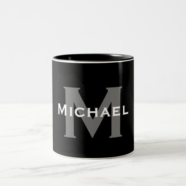Tasse 2 Couleurs Élégant monogramme noir et blanc (Centre)