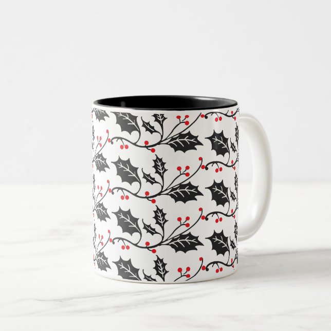 Tasse 2 Couleurs Élégant Motif moderne rouge et noir Holly (Devant droit)