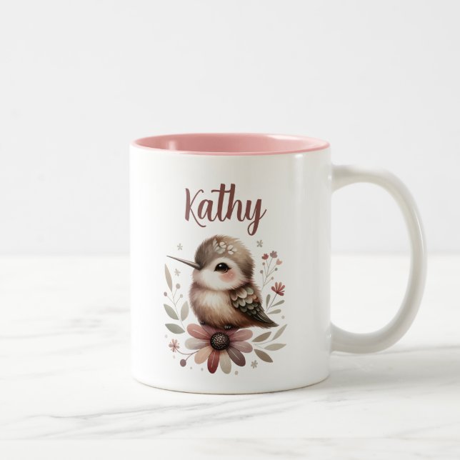 Tasse 2 Couleurs Élégant Nom Floral Colibri Personnalisé (Droit)