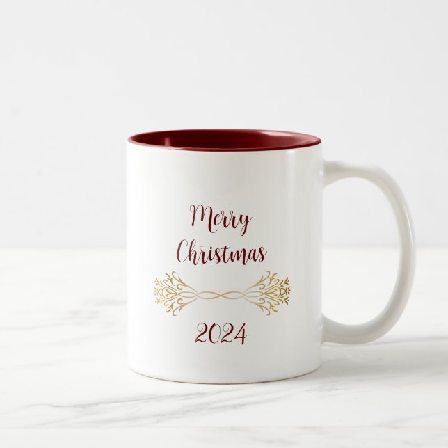 Tasse 2 Couleurs Élégant nom unique de monogramme Joyeux Noël (Droit)
