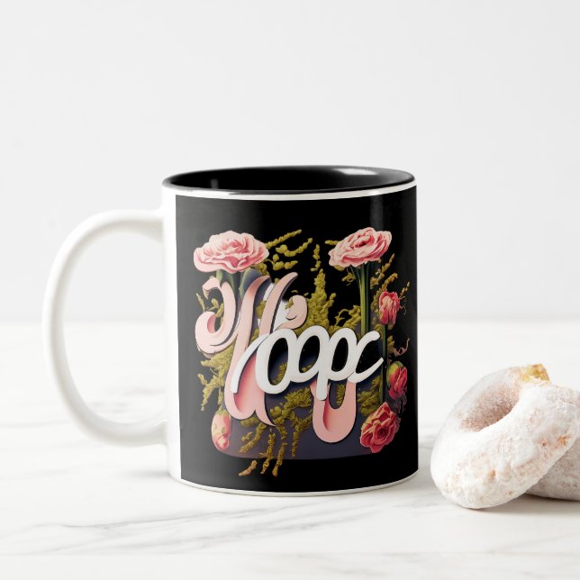 Tasse 2 Couleurs Elegant Pink Roses Hope Typography (Avec donut)