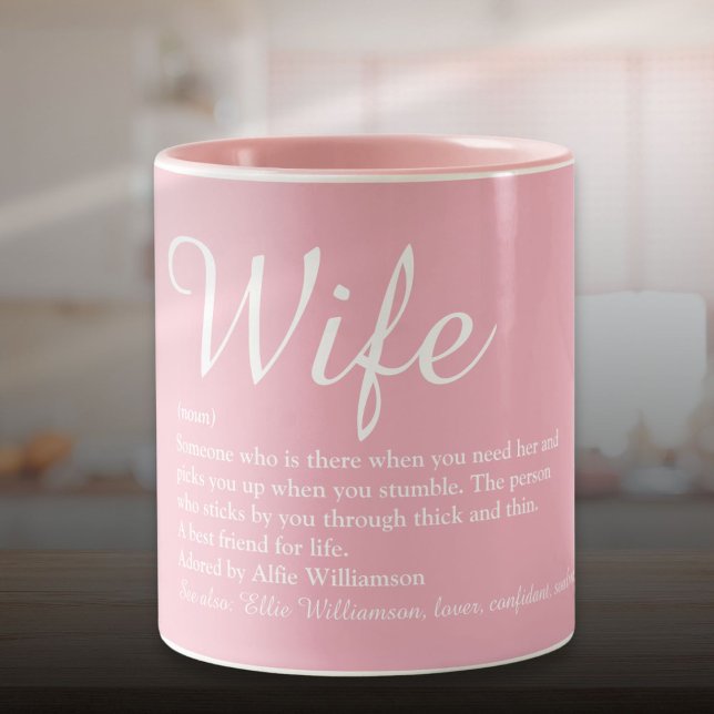 Tasse 2 Couleurs Élégant Script définition femme fille rose amusant (Elegant Script Wife Definition Girly Pink Fun Two-Tone Coffee Mug)