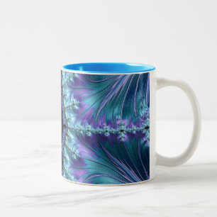 Tasse 2 Couleurs Élégant Swirl Flourish Fractal Abstrait Aqua Art