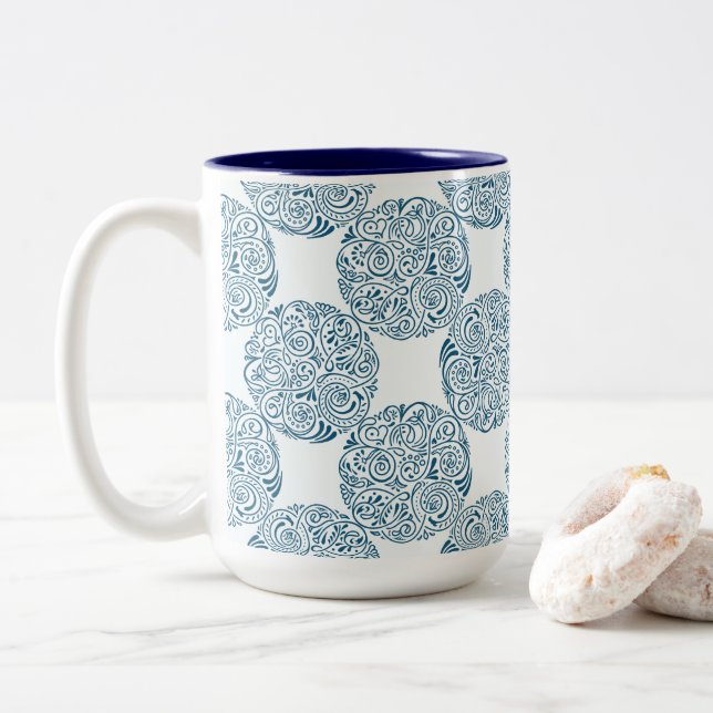 Tasse 2 Couleurs Elegant Teal Swirl Pattern (Avec donut)