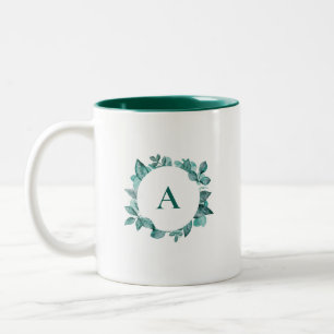 Tasse 2 Couleurs Elégant vert Turquoise Aquarelle Monogramme