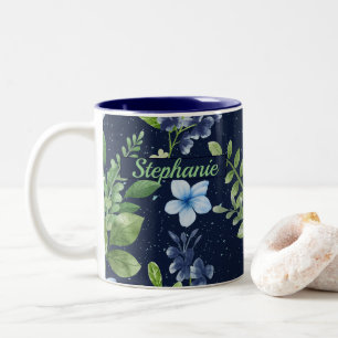 Tasse 2 Couleurs Elégante aquarelle Bleue Botanique Motif Floral