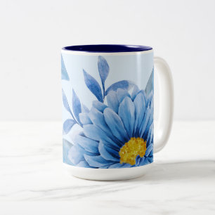 Tasse 2 Couleurs Elégante aquarelle bleue florale