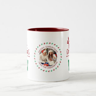 Tasse 2 Couleurs Élégante couronne de Noël Photo Famille Monogramme
