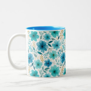 Tasse 2 Couleurs Elégante Fleurs de printemps Aquarelle bleue Flora