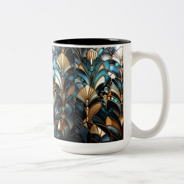 Tasse 2 Couleurs Elégante perles Art Déco Gold Gems Turquoise Noir (Droit)