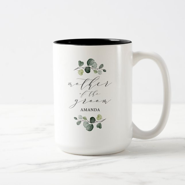 Tasse 2 Couleurs Élégante verdure d'eucalyptus, mère du marié (Droit)