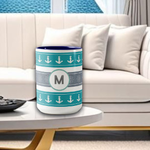 Tasse 2 Couleurs Éléments nautiques du bateau Motif