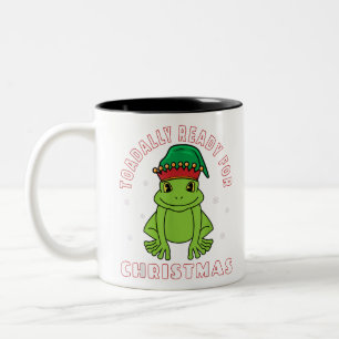Tasse 2 Couleurs Elf Toad Frog Pun Prêt pour Noël