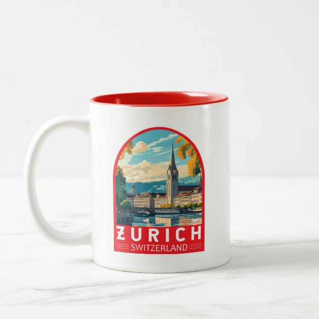 Tasse 2 Couleurs Emblème d'art de voyage de Zurich Suisse (Gauche)