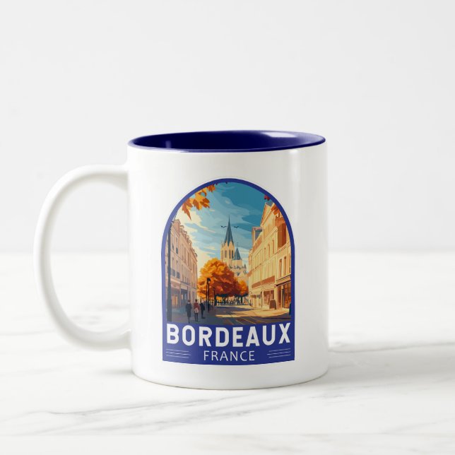 Tasse 2 Couleurs Emblème d'Art Voyage de Bordeaux France (Gauche)