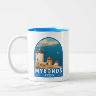 Tasse 2 Couleurs Emblème de Mykonos Grèce Travel Art