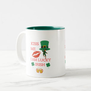 Tasse 2 Couleurs Embrasse-moi je suis chanceux irlandais aujourd'hu