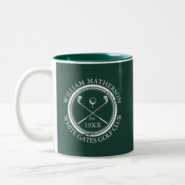 Tasse 2 Couleurs Emerald Green Golf Club Nom personnalisé (Gauche)