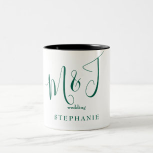 Tasse 2 Couleurs Emerald Green Initiales & Nom Mariage