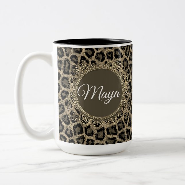 Tasse 2 Couleurs Empreinte de léopard externe personnalisé (Gauche)