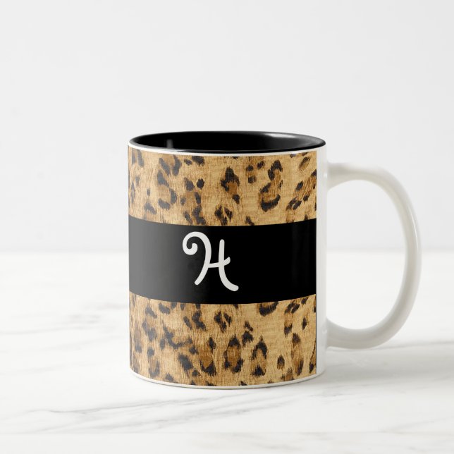 Tasse 2 Couleurs Empreinte de léopard H monogramme initiales Coffee (Droit)
