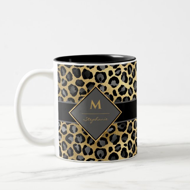 Tasse 2 Couleurs Empreinte de léopard Monogram branché | Gris noir  (Gauche)