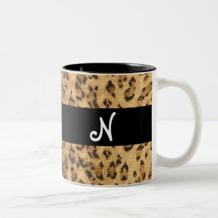Tasse 2 Couleurs Empreinte de léopard N monogramme initiales Coffee