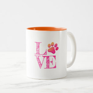 Tasse 2 Couleurs Empreinte de patte LOVE Rose Orange Famille Animau