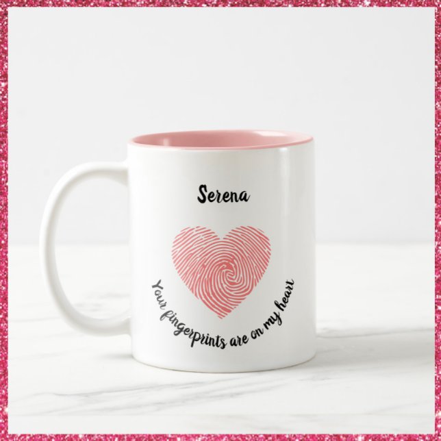 Tasse 2 Couleurs Empreinte digitale du coeur romantique (Bookmark my store! https://www.zazzle.com/store/capricepetit)