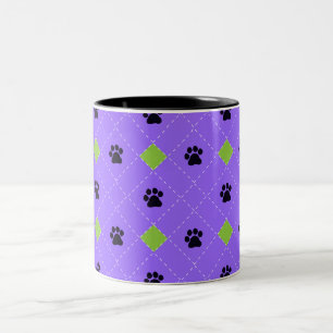 Tasse 2 Couleurs Empreintes de pattes à motifs de losanges verts