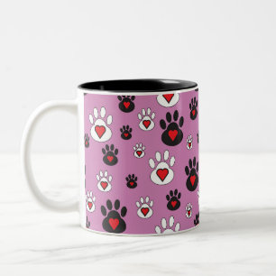 Tasse 2 Couleurs Empreintes de pattes aux coeurs rouges sur rose