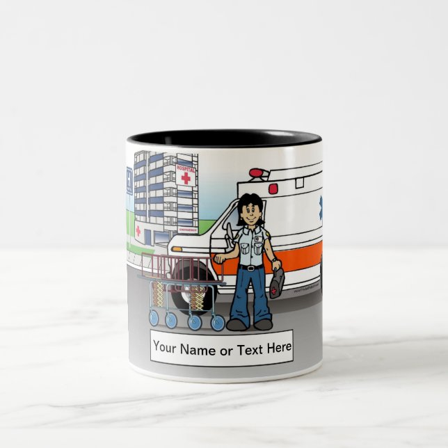 Tasse 2 Couleurs EMT personnalisée, Paramedic - Dessin féminin (Centre)