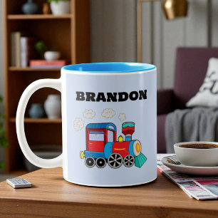 Tasse 2 Couleurs Enfants Train Boys Blue Custom Name