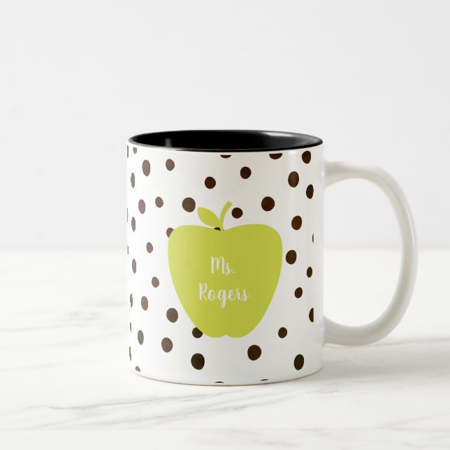 Tasse 2 Couleurs Enseignant moderne Polka Dot Neon Apple (Droit)