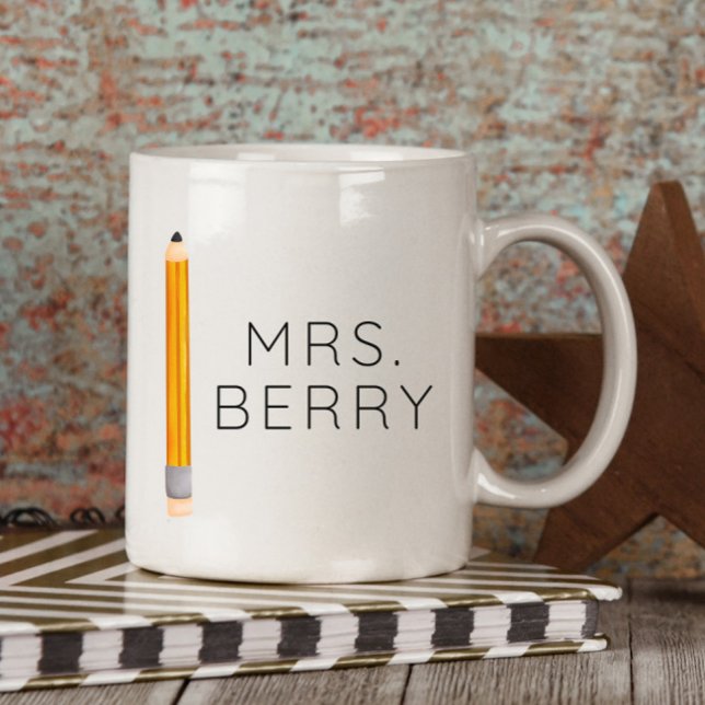 Tasse 2 Couleurs Enseignant personnalisé au crayon (Créateur téléchargé)