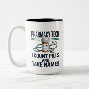 Tasse 2 Couleurs Équipe drôle de technicien en pharmacie CPhT assis