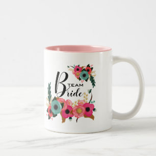 Tasse 2 Couleurs Équipe Mariée. Bridesmaid Moderne Floral Personnal