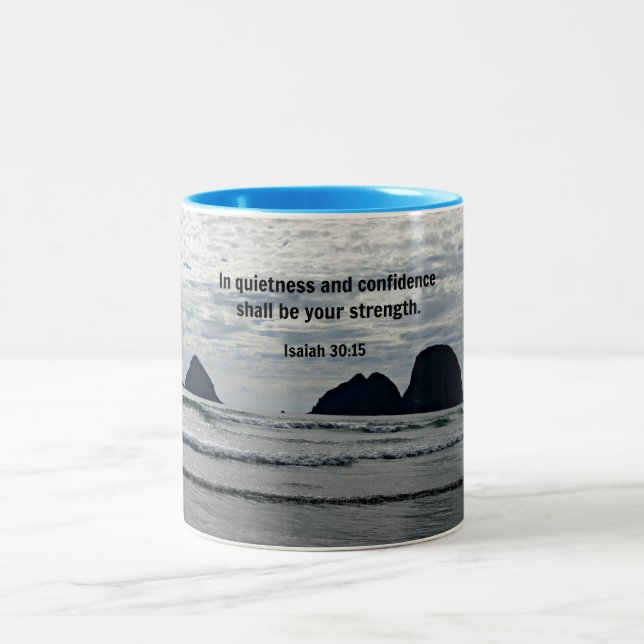Tasse 2 Couleurs Ésaïe 30:15 Dans le calme et la confiance seront (Centre)