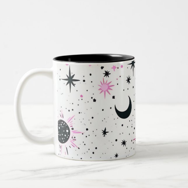 Tasse 2 Couleurs Étoiles célestes noires et roses (Gauche)