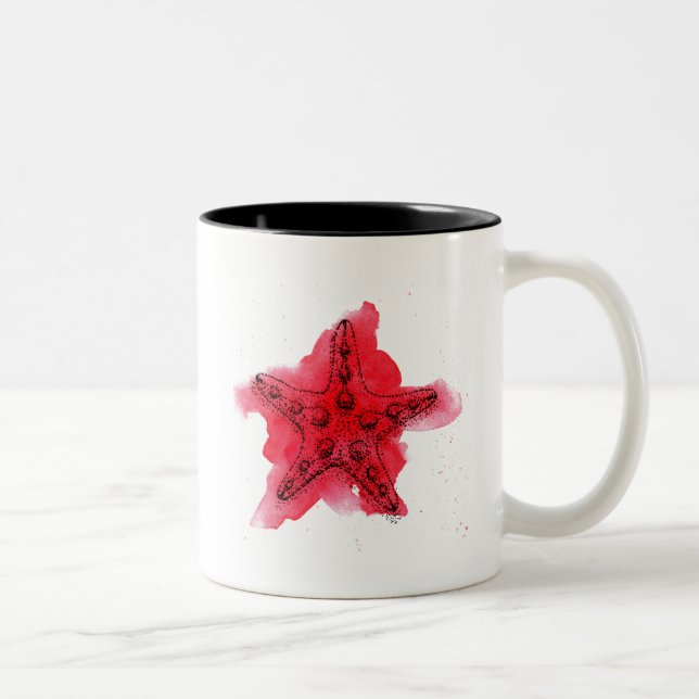 Tasse 2 Couleurs Étoiles de mer d'aquarelle (Droit)