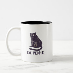 Tasse 2 Couleurs Ew, Gens Drôle Humour Introvert Meowy Chat Noir