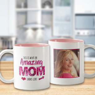 Tasse 2 Couleurs Extraordinaire Maman Personnalisé Photo Rose Flora