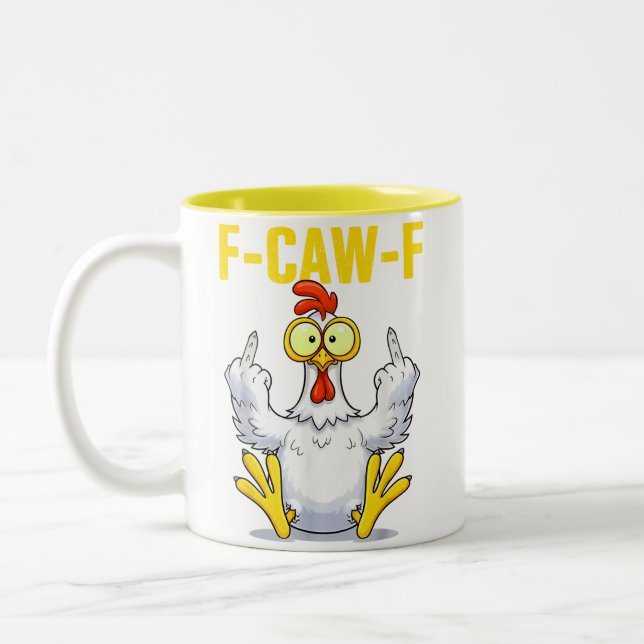 Tasse 2 Couleurs F-Caw-F Rooster Meme | Funny Chicken Pun | Rooster (Gauche)
