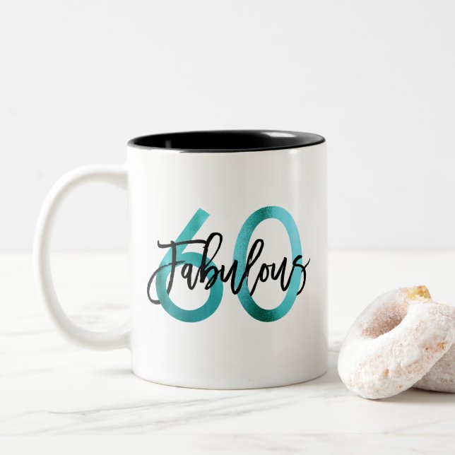 Tasse 2 Couleurs Fabuleux 60e | Moderne Elégant Turquoise Vert Anni (Avec donut)