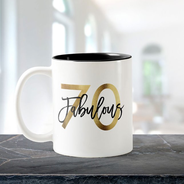 Tasse 2 Couleurs Fabuleux 70e | Anniversaire d'or chic moderne (Créateur téléchargé)