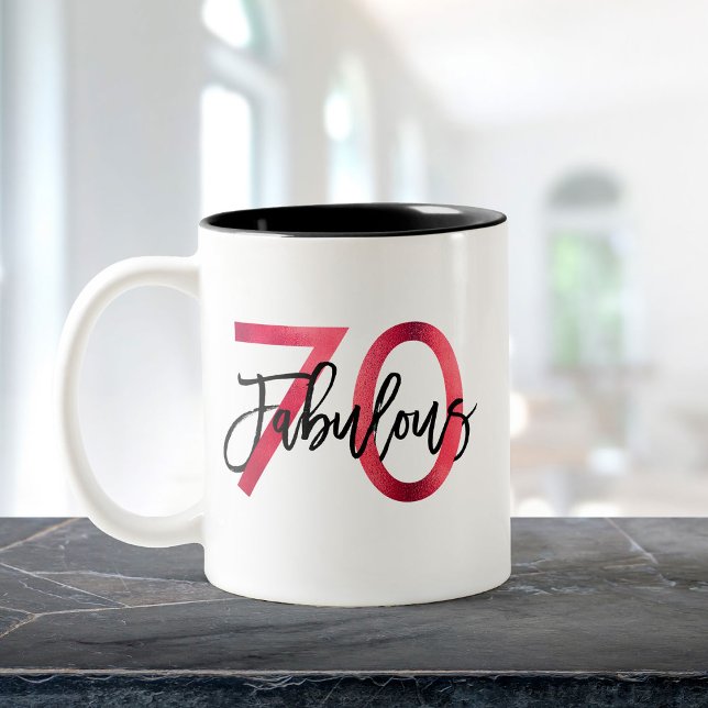 Tasse 2 Couleurs Fabuleux 70e | Anniversaire rouge élégant moderne (Créateur téléchargé)