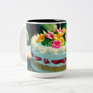 Tasse 2 Couleurs faire avec des fleurs et des fruits sur le dessus