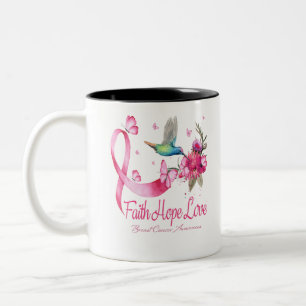 Tasse 2 Couleurs Faith Hope Love Hummingbird Ribbon Cancer du sein