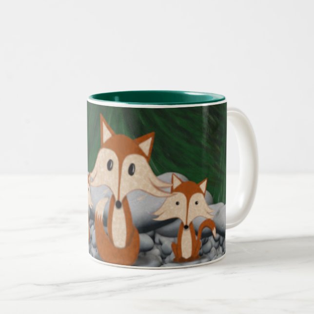 Tasse 2 Couleurs Famille adorable de renards (Devant droit)