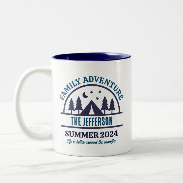 Tasse 2 Couleurs Famille Aventure Camping Voyage Nom personnalisé (Gauche)